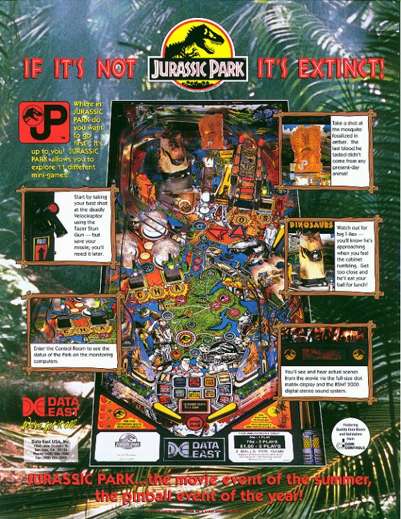 Flippers Data East Pinball Jurassic Park 3