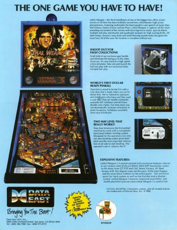 Flippers Data East Pinball Lethal Weapon 3 11
