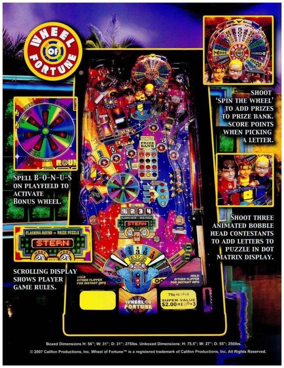 Flippers Stern Pinball Wheel of Fortune 3