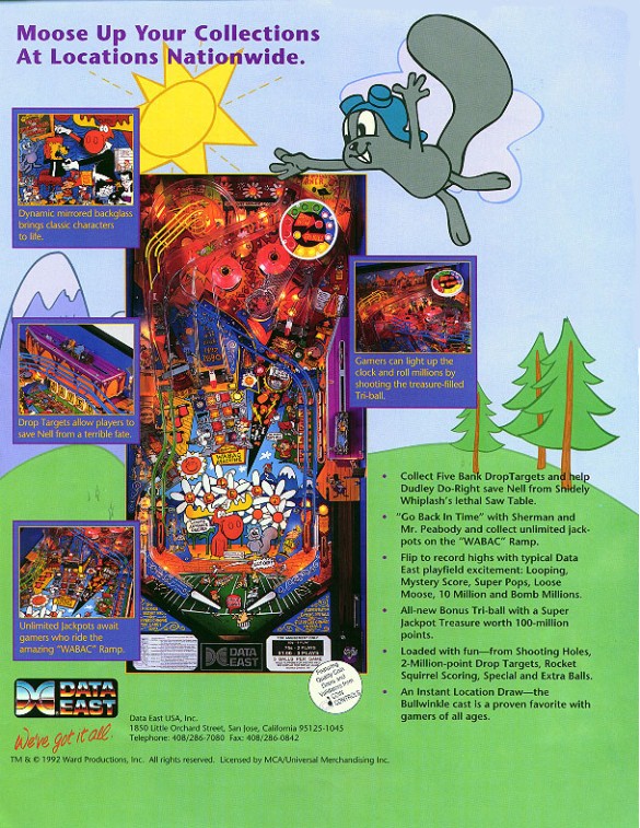 Flippers Data East Pinball Adventures of Rocky and Bullwinkle and Friends 2